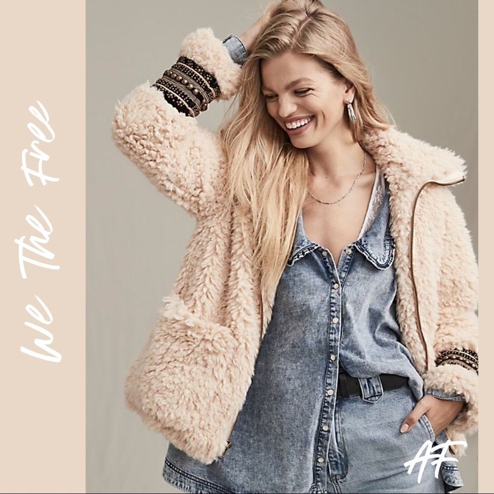 WE THE FREE ANGELINA EMBELLISHED TEDDY COAT CREAM New Large